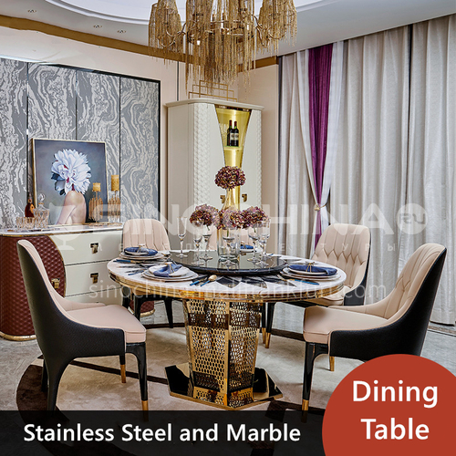 stainless steel luxury post-modern natural marble dining table round counter top large round table  furniture